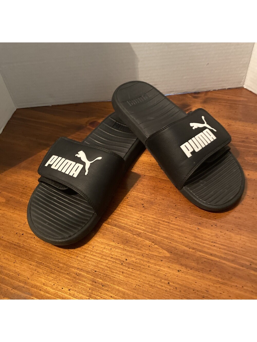 PUMA Cool Cat Slides Black White Logo Men’s Size 8
